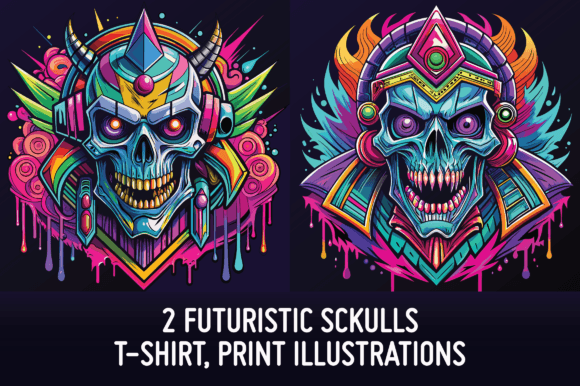 Download 2 Colorful Skulls T Shirt Illustrations - Skulls Collection