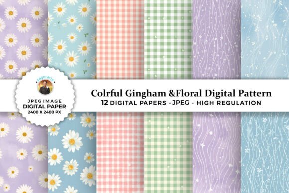 Download Colorful Gingham &amp; Floral Digital Paper - Colorful gingham Collection