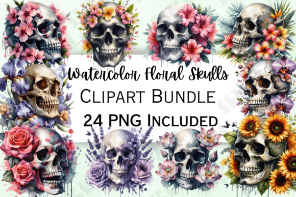 Download Watercolor Floral Skulls Clipart - Skulls Collection