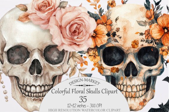 Download Watercolor Colorful Floral Skulls Clipar - Skulls Collection