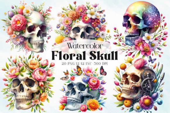 Download Floral Skulls Watercolor Clipart - Premium Resources