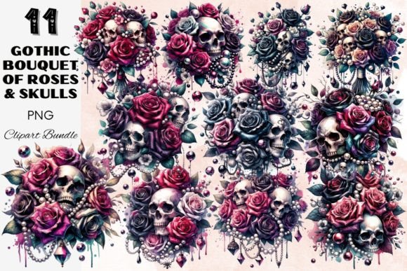 Download Gothic Roses &amp; Skulls Bouquet with Perls - Skulls Collection